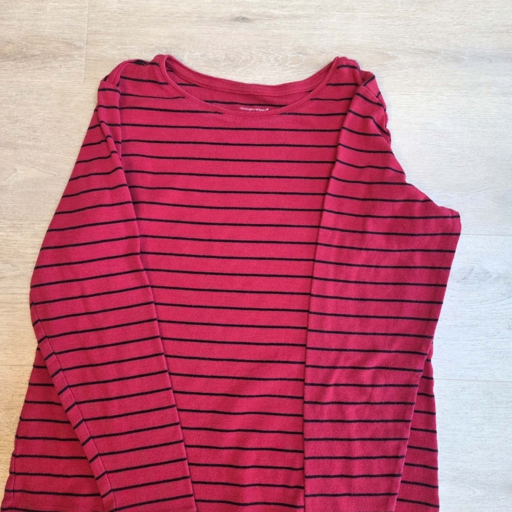 Christopher & Banks Red and Black Striped Cotton Top
